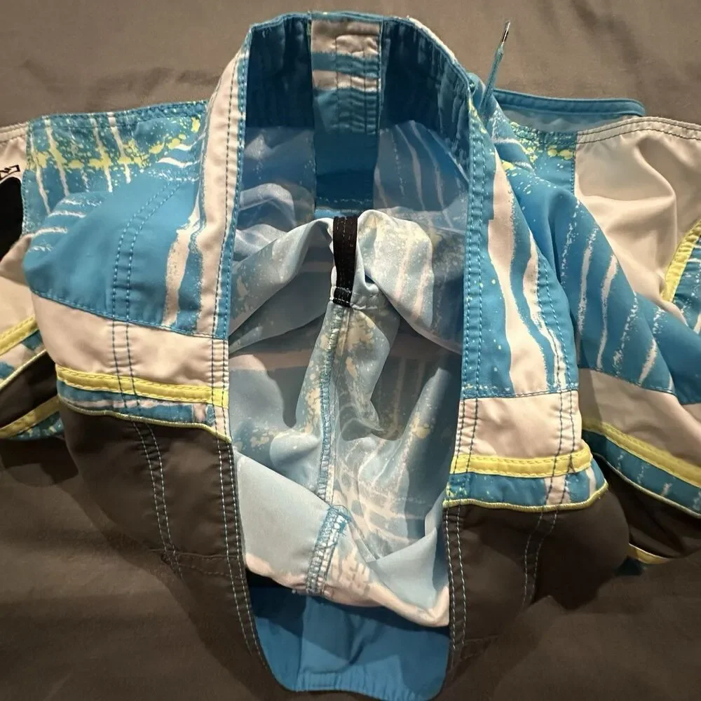 Vintage Y2K Quicksilver Board Shorts Mens 36 Plaid Embroidery Logo Swim Blue
